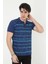 Erkek Yakalı Slim Fit Pike Çizgili T-Shirt - Mavi 1