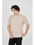 Unisex Waffle Kumaş Rahat Kol T-Shirt - Bej 2