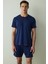 Indigo Erkek Navy Star Bisiklet Yaka Pamuklu Şortlu Pijama Takımı 4