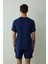 Indigo Erkek Navy Star Bisiklet Yaka Pamuklu Şortlu Pijama Takımı 9