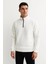 Erkek Dik Yaka Sweatshirt Dik Yaka Yarım Fermuarlı 3 Iplik Şardonlu Pamuk Kumaş - Beyaz 1