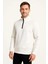 Erkek Dik Yaka Sweatshirt Dik Yaka Yarım Fermuarlı 3 Iplik Şardonlu Pamuk Kumaş - Beyaz 6