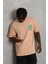 Unisex Oversize Baskılı Bisiklet Yaka T-Shirt - Bej 3