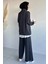 Ön Fermuarlı Şeritli Tunik Bel Lastikli Pantolon Tesettür Ikili Takım P-00018992 3