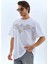 Unisex Oversize Taşlı Bisiklet Yaka T-Shirt - Beyaz 6