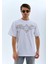 Unisex Oversize Taşlı Bisiklet Yaka T-Shirt - Beyaz 7