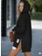 Kadın Oversize Kapüşonlu Sweatshirt Yan Fermuar Detaylı Uzun Kollu Siyah Tunik 1