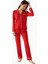 Kadın Kırmızı Uzun Kollu Gold Biyeli Mikro Modal Pijama Takımı 2