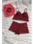 Bordo Büstiyer Boxer Iç Çamaşır Takımı Dantel Desenli Light Pad Telsiz Yumuşak Pedli 1