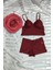 Bordo Büstiyer Boxer Iç Çamaşır Takımı Dantel Desenli Light Pad Telsiz Yumuşak Pedli 2