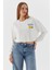 Baskılı Crop Sweatshirt Ekru 1