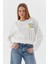 Baskılı Crop Sweatshirt Ekru 2