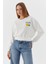 Baskılı Crop Sweatshirt Ekru 3