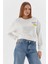 Baskılı Crop Sweatshirt Ekru 4