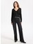 V Yaka Slim Fit Düz Siyah Kazak Kadın ML5WL-KZK9009 1