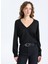 V Yaka Slim Fit Düz Siyah Kazak Kadın ML5WL-KZK9009 2