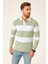 Erkek Polo Yaka Uzun Kollu Çizgili Sweatshirt Trend Rugby Stil - Mint Yeşili 1