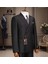 Slim Fit, Kruvaze, Cift Cepli, Erkek Takım Elbise, Kırlangıç Yaka, Siyah 1