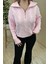 Kadın Pembe Fermuarlı Yaka Oversize Örgülü Triko Kazak 3