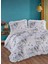 %100 Pamuk Çift Kişilik Nevresim Takımı Fırfırlı Süs Dikişli Mavi Çiçek Desen 2