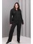 Kadın Büyük Beden Siyah, Fermuar Kapama Taş Işli, Cepli Pantolon, Kapüşonlu Eşofman Takım 65N39225 1