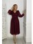 M1986 Simli V Yaka Elbise Bordo 1