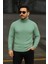 Erkek Balıkcı Yaka Bağazlı Triko Kazak Pamuklu Kalın Fitilli Dokuma, Regular Fit Uzun Kollu Kışlık Model - Mint Yeşili 1