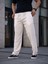 Erkek Keten Cepli Çıma Dikişli Jogger Buggy Pantalon Rahat Kalıp - Beyaz 3
