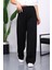 Siyah Yüksek Bel Fitilli Bol Paça Triko Pantolon 3