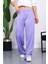 Lila Yüksek Bel Fitilli Bol Paça Triko Pantolon 2