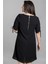 Siyah Kolları Büzgülü Astarlı Elbise 2
