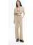 Beli Lastikli Yazı Detaylı Bol Paça Pantolon Bej 6