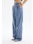 Damalı Kot Görünümlü Bol Paça Pantolon Indigo 9