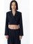 Vatka Detaylı Crop Blazer Ceket Lacivert 6
