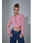 Vatka Detaylı Crop Blazer Ceket Pembe 6