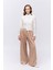 Pile Detaylı Yüksek Bel Pantolon Bej 8