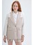 Kruvaze Yaka Dokulu Matchli Blazer Ceket Bej 7