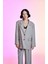 İnce Çizgili Düğmeli Oversize Blazer Ceket Bej 6
