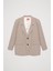 İnce Çizgili Düğmeli Oversize Blazer Ceket Bej 7