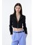 Önden Fermuarlı Crop Blazer Ceket Siyah 6