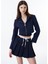 Önden Fermuarlı Crop Blazer Ceket Lacivert 6