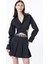 Cut Out Saten Pileli Mini Elbise Siyah 8