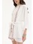 Bağlama Detaylı Nakışlı Yarasa Kol Kimono Ekru 9