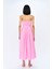 Straplez Pile Detaylı Uzun Elbise Pembe 10