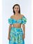 Balon Kol Detaylı Desenli Büstiyer Bluz Mint 9