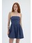 Puantiyeli Straplez Mini Balon Elbise Lacivert 9