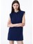 Polo Yaka Vatkalı Basic Mini Elbise Lacivert 8
