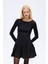 Katlı Fırfırlı Mini Elbise Siyah 4