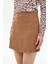 Fitilli Cep Detaylı Kadife Mini Etek Kahverengi 4