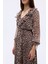 Leopar Desenli Volan Yaka Midi Elbise Bej 8
